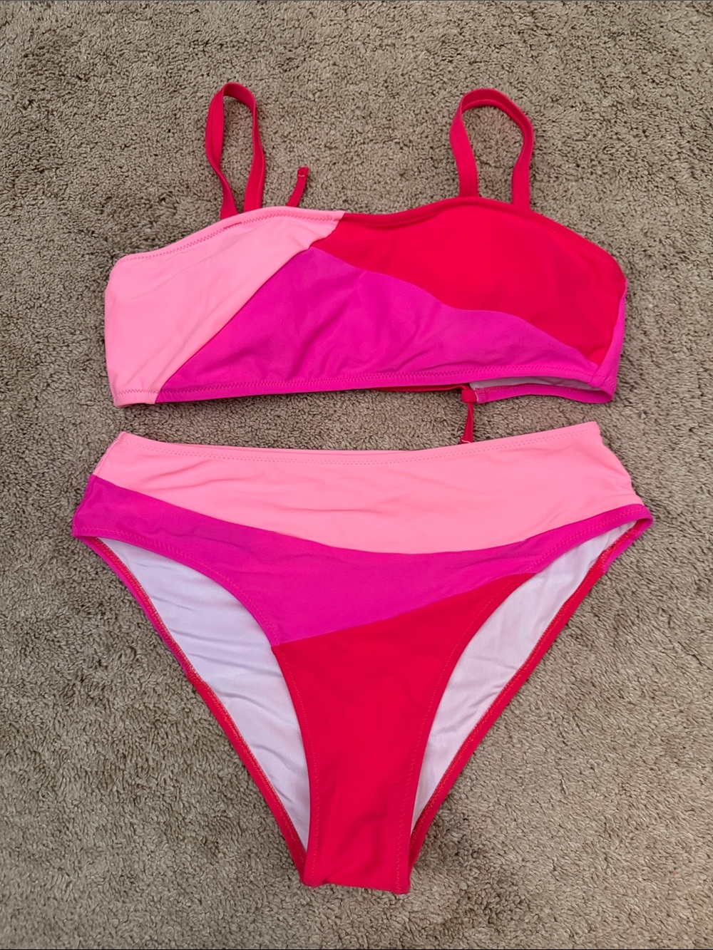 NWOT Colorblock Pink Two-Piece Bikini Set - Bright & Light Pink